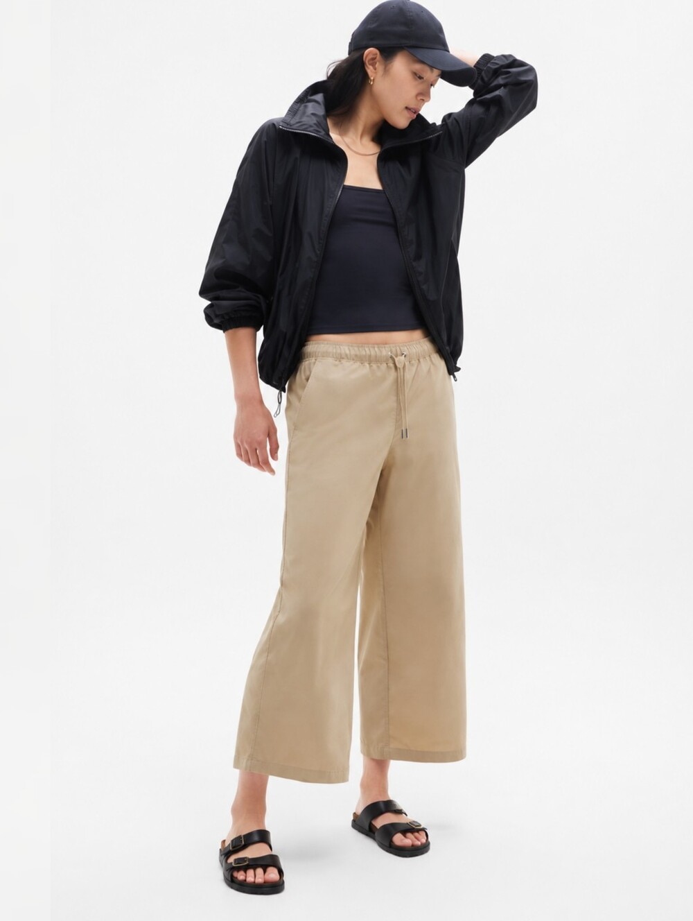 Athleta Midday Mid Rise Crop Poplin Pants Khaki Beige Size Medium - Picture 2 of 15